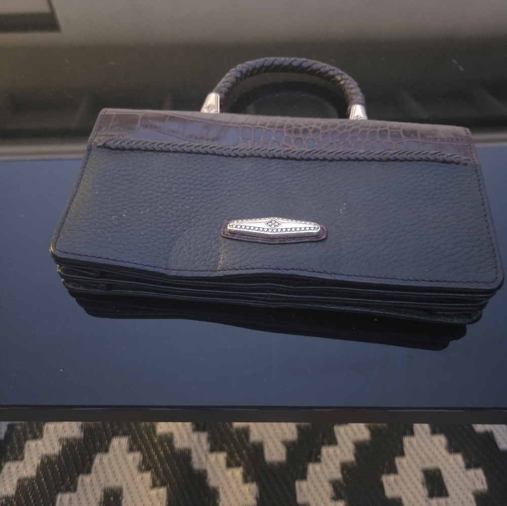 Brighton Brown Croc Black Pebble Grain Clutch.